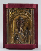 PORTE DE TABERNACLE En bois sculpté, doré et polychromé représentant la résurrection. 45 x 35 cm. Très bel état , polychromie d’...