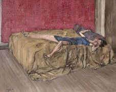 Francis GRUBER (1912 - 1948) Femme étendue sur un lit - 1948 Huile sur toile