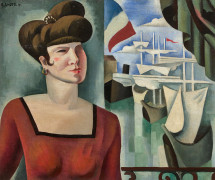 André LHOTE 1885 - 1962 La courtisane devant le port - 1919 Huile sur toile