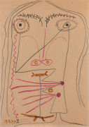 Pablo PICASSO 1881 - 1973 Tête - 1971 Crayon, crayons de couleurs et encre sur carton