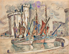 Paul SIGNAC 1863 - 1935 La Rochelle Aquarelle et fusain sur papier