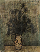 Bernard BUFFET 1928 - 1999 Fleurs dans un vase - 1950 Technique mixte sur papier marouflé sur toile