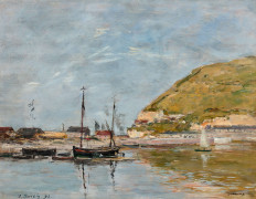 Eugène BOUDIN 1824 - 1898 Fécamp. L'avant-port - 1890 Huile sur panneau