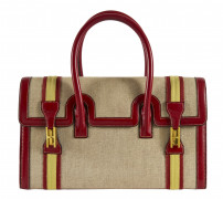 HERMÈS  Sac DRAG 35 Box rouge, toile "H" beige, rouge et jaune Piqué sellier blanc Garniture métal plaqué or  DRAG 35...