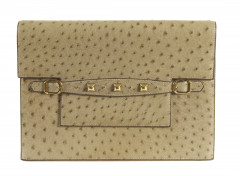 HERMÈS 1985  Pochette MULTI Autruche naturel (Struthio camelus) NR Garniture métal plaqué or  MULTI clutch Natural o...