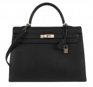 HERMÈS 2007  Sac KELLY Sellier 35 Veau Togo noir Garniture métal argenté palladié  KELLY Sellier 35 bag Black Togo c...