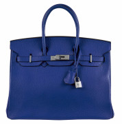 HERMÈS 2011  Sac BIRKIN 35 Taurillon Clémence bleu électrique Garniture métal argenté palladié  BIRKIN 35 bag Electr...