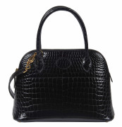 HERMÈS 1998  Sac BOLIDE 25 Crocodile d'estuaire noir (Crocodylus porosus) II/B Garniture métal plaqué or  BOLIDE 25 ba...