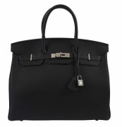 HERMÈS 2017  Sac BIRKIN 35 Veau Togo noir Intérieur chèvre Mysore bleu gris Garniture métal argenté palladié  BIRKIN...