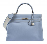 HERMÈS 2013  Sac KELLY Retourné 35 Veau Togo bleu Lin Garniture métal argenté palladié  KELLY Retourné 35 bag Blue L...