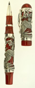 MONTEGRAPPA Eternal Bird, stylo roller série limitée sortie en 2005 à 500 exemplaires (n° 1). Celluloïd rouge marbré avec une gain...