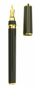 DUPONT Stylo plume Montparnasse grand modèle. Laque naturelle noire et attributs plaqués or. Plume en or 18 carats fine, remplissa...