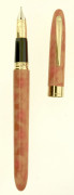 SHEAFFER Trois Stylos. - Un plume Crest en laque orange marbré et attributs plaqué or. Plume or 18 carats moyenne, remplissage c...