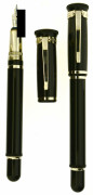 DUNHILL Parure plume + roller de la collection Streseman. Résine noire et attributs plaqués palladium. Plume or 18 carats moyenne,...