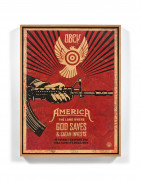 Shepard FAIREY (Alias OBEY GIANT) Américain - Né en 1970 God Saves and Satan Invests - 2013 Technique mixte et collages sur fond sér...