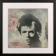 Shepard FAIREY (Alias OBEY GIANT) (Américain - Né en 1970) David Bowie Stencil - 2003 Pochoir et peinture aérosol sur pochette de vi...