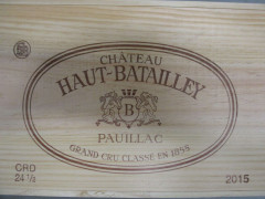 24 demi bouteilles CHÂTEAU HAUT BATAILLEY 2015 5è GC Pauillac Caisse bois d'origine