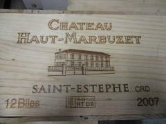 12 bouteilles CHÂTEAU HAUT MARBUZET 2007 Saint Estèphe Caisse bois d'origine
