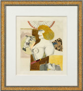 Richard LINDNER (1901 - 1978) WOMAN AND DOG - 1977 Mine de plomb, aquarelle et collage sur papier