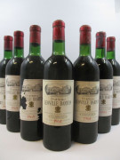 7 bouteilles 3 bts : CHÂTEAU LEOVILLE BARTON 1969 2è GC Saint Julien (étiquettes très abimées,1 étiquette très déchirée, légèrement bas