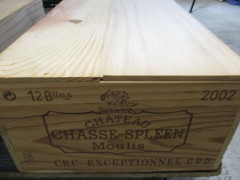 12 bouteilles CHÂTEAU CHASSE SPLEEN 2002 Moulis Caisse bois d'origine
