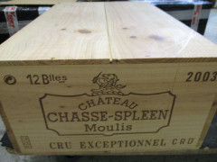 12 bouteilles CHÂTEAU CHASSE SPLEEN 2003 Moulis Caisse bois d'origine