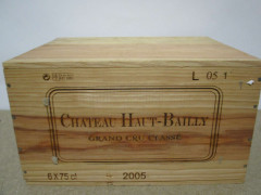 6 bouteilles CHÂTEAU HAUT BAILLY 2005 CC Pessac Léognan (Caisse bois d'origine)