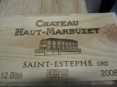 12 bouteilles CHÂTEAU HAUT MARBUZET 2008 Saint Estèphe Caisse bois d'origine