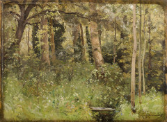 Henri-Joseph HARPIGNIES Valenciennes, 1819 - Saint-Privé, 1916 Sous-bois au petit gué et Sous-bois à l'arbre penché Paire d'huiles s.