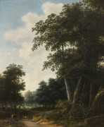 Jan WILS Amsterdam, 1603 - Haarlem, 1666 Paysage de forêt avec un chasseur au repos Huile sur toile