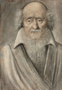 Nicolas LAGNEAU Actif au XVIIe siècle Portrait d'homme âgé de face portant une barbe et un fin bonnet Pierre noire, sanguine et reha..