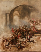 Ecole française vers 1870-1880  Le massacre des gardes Suisses lors de la prise des Tuileries, le 10 août 1792 Huile sur toile (Toil...