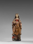 Pays-Bas méridionaux, Malines, début du XVIe siècle 	  Sainte Catherine d'Alexandrie Statuette d'applique en bois de noyer polychrom.