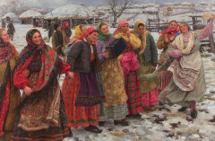 Fedot Vasilevich SYCHKOV Kochelaevo, 1870 - Saransk, 1958 Réjouissances paysannes dans la neige Huile sur toile (Toile d'origine)