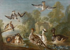 Peter CASTEELS III Anvers, 1684 - Richmond, 1749 Canards sur un étang dans un parc Huile sur toile