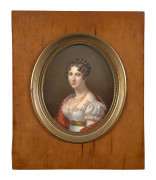 Jean-François GÉRARD, dit FONTALLARD Mézières, 1772 - Paris,1857 Portrait de jeune femme au châle rouge Miniature sur ivoire, de for...