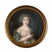 Charles-Joseph de LA CELLE, chevalier de CHATEAUBOURG Nantes, 1758 - 1837 Portrait de jeune femme à la robe blanche et au châle vert...