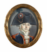 Ecole française vers 1790  Portrait d'un officier de la garde nationale Miniature sur ivoire, de forme ovale