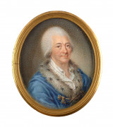 Ecole française du XVIIIe siècle  Portrait d'homme au manteau bleu et au col de fourrure Gouache sur trait de crayon sur papier, de...