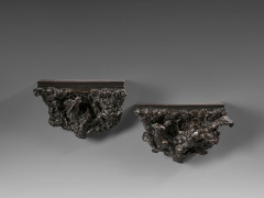 Pierre-Jules MÊNE Paris, 1810 - 1879 Pair de consoles : Deux écureuils dans les branches et Nid d'oiseau Bronze à patine brun foncé