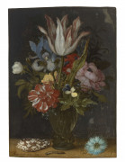 Balthasar van der AST Middelburg, vers 1593 - Delft, 1657 Bouquet de fleurs dans un vase en verre Huile sur cuivre