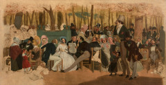 Jean-Ignace-Isidore GÉRARD dit GRANDVILLE Nancy, 1803 - Vanves, 1847 Un après-midi au jardin des Tuileries Huile sur toile (Toile d'..