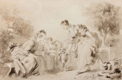 Jean-Honoré FRAGONARD Grasse, 1732 - Paris, 1806 L'éducation du chien Lavis de bistre sur trait de crayon noir