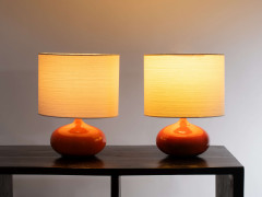 Jacques & Dani RUELLAND 1926-2008 & 1933-2010 Paire de lampes mod. GC2 - Circa 1965 Céramique émaillée orange