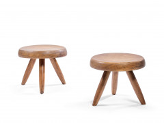 Charlotte PERRIAND 1903-1999 Paire de tabourets dits "Berger" - Circa 1950 Bois massif