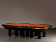 Ado CHALE Né en 1928 Table basse lumineuse - Circa 1970 Piètement en métal laqué noir, plateau rétroéclairé en mosaïque d'agate corn..