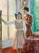 Henri LEBASQUE 1865 - 1937 Madame Lebasque coiffant sa fille - Circa 1910 Huile sur toile