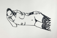 Tom WESSELMANN (1931 - 2004) MONICA NUDE IN ROBE AND STOCKINGS (BLACK VARIATION #1) - 1986 Email sur acier découpé au laser