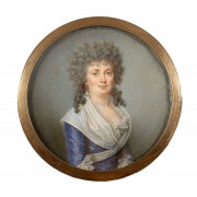 Attribué à François DUMONT Lunéville, 1751 - Paris, 1831 Portrait de femme à la robe violette et à l'écharpe blanche Miniature sur i..