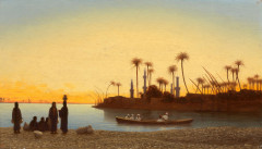 <b>Théodore FRÈRE</b> 1814 - 1888<br/>Coucher de soleil au bord du Nil